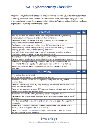 Download the SAP Cybersecurity Checklist | bowbridge